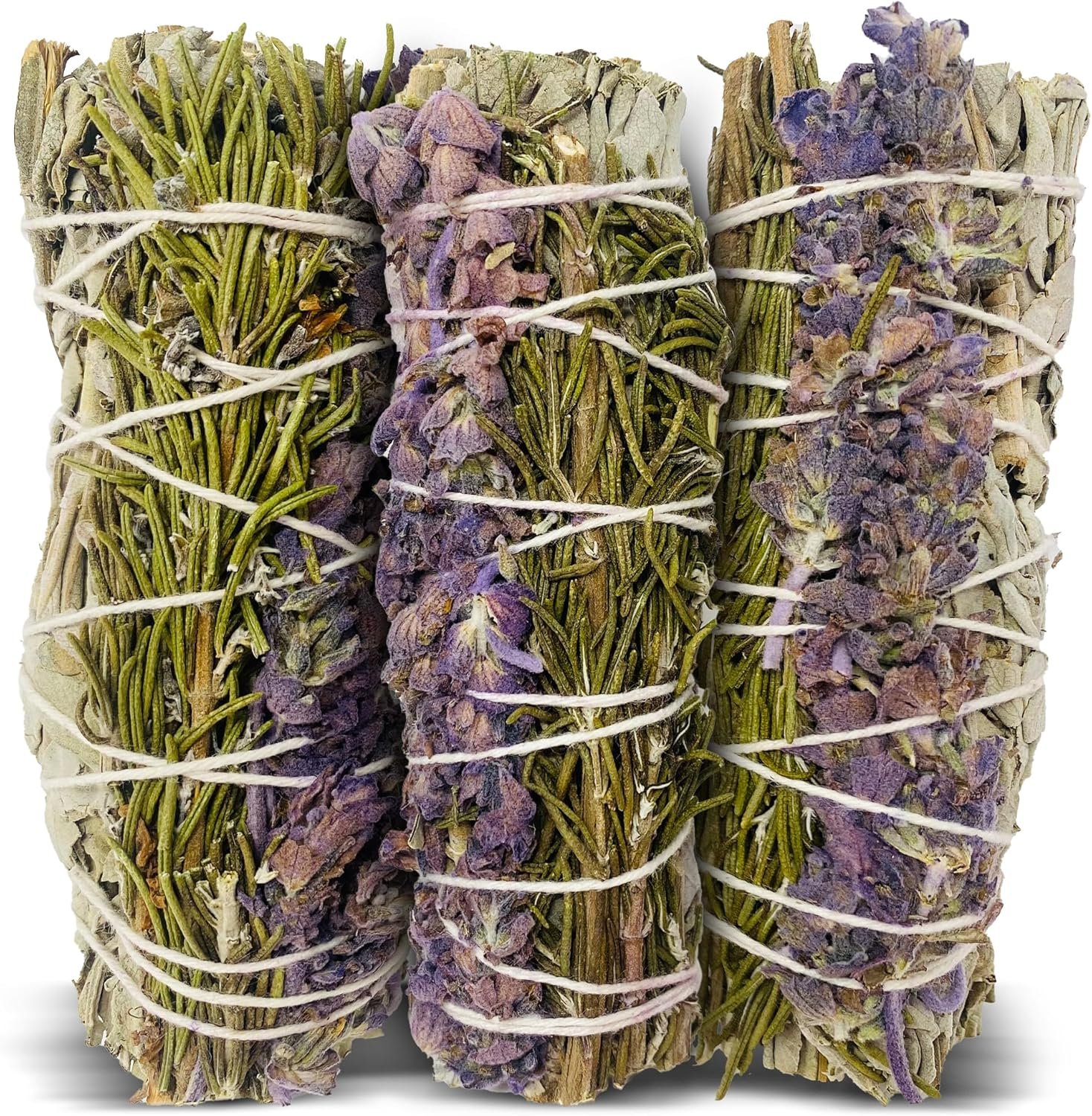 Sage Smudge Kit for Cleansing Negative Energy, Home and Creating The Energy of Happiness Rosemary & Lavender Sage Smudge Sticks with White Sage Pack of 3