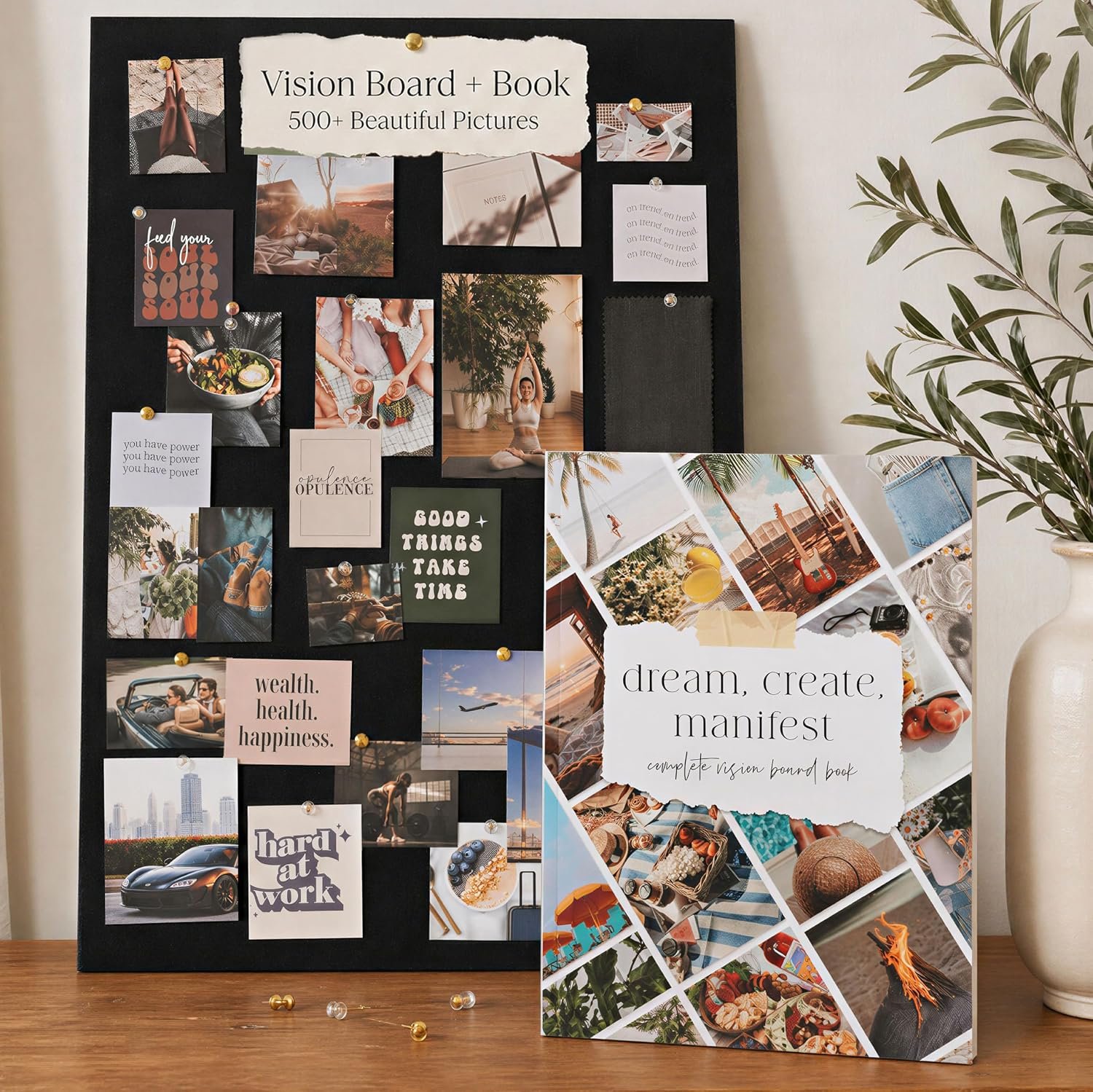 Inspirational Vision Board Kit – Complete Set with Vision Board Book & Felt Board, Motivational Pictures & Quotes to Map Your Goals & Dreams – The Perfect Supplies to Visualize Goal Setting & Success