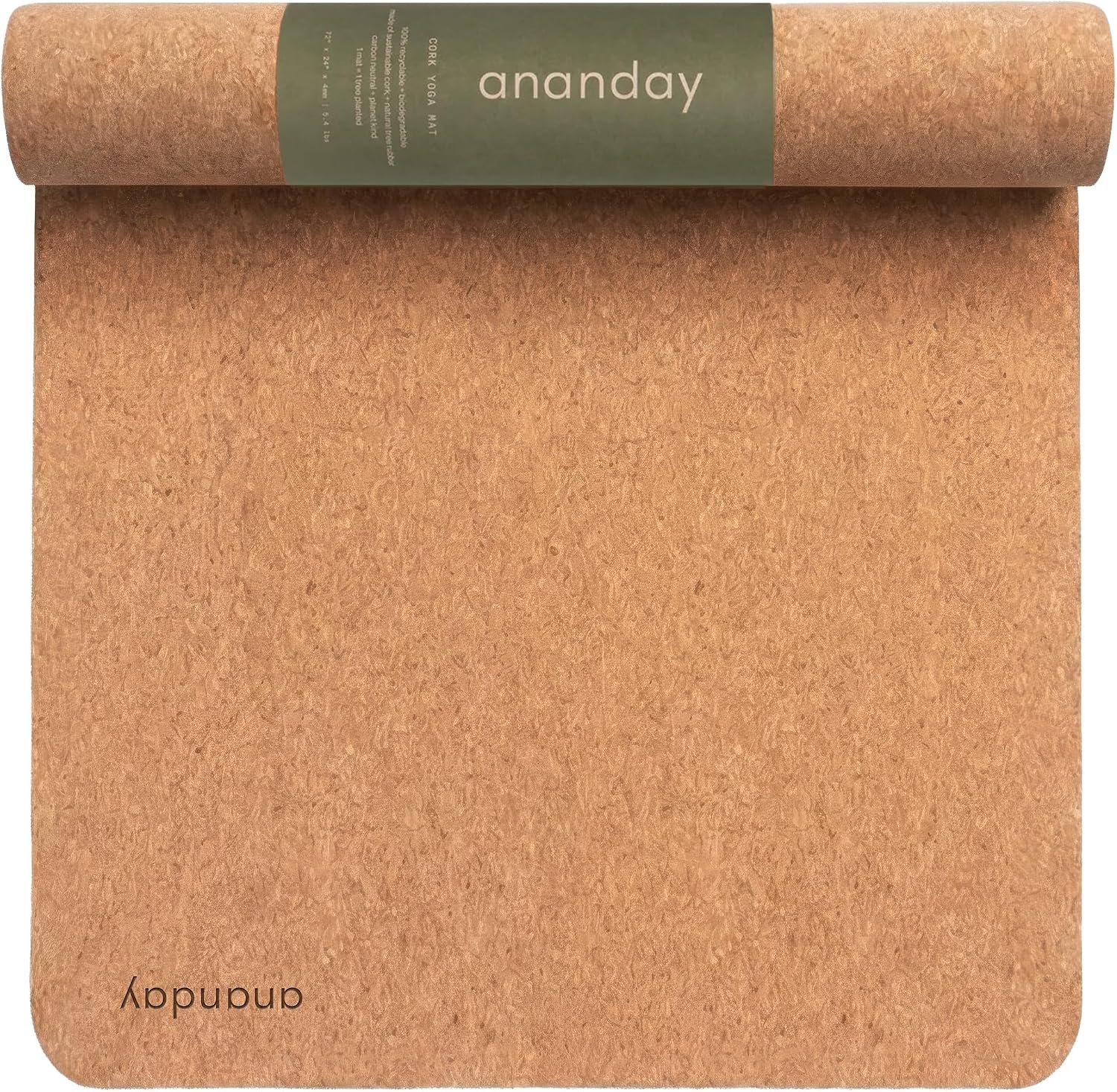Ananday Premium Cork Yoga Mat – Sustainable, Non-Toxic & PVC-Free, Non-Slip, Perfect for Hot Yoga, Pilates & Exercise – Cushioned for Superior Comfort & Support