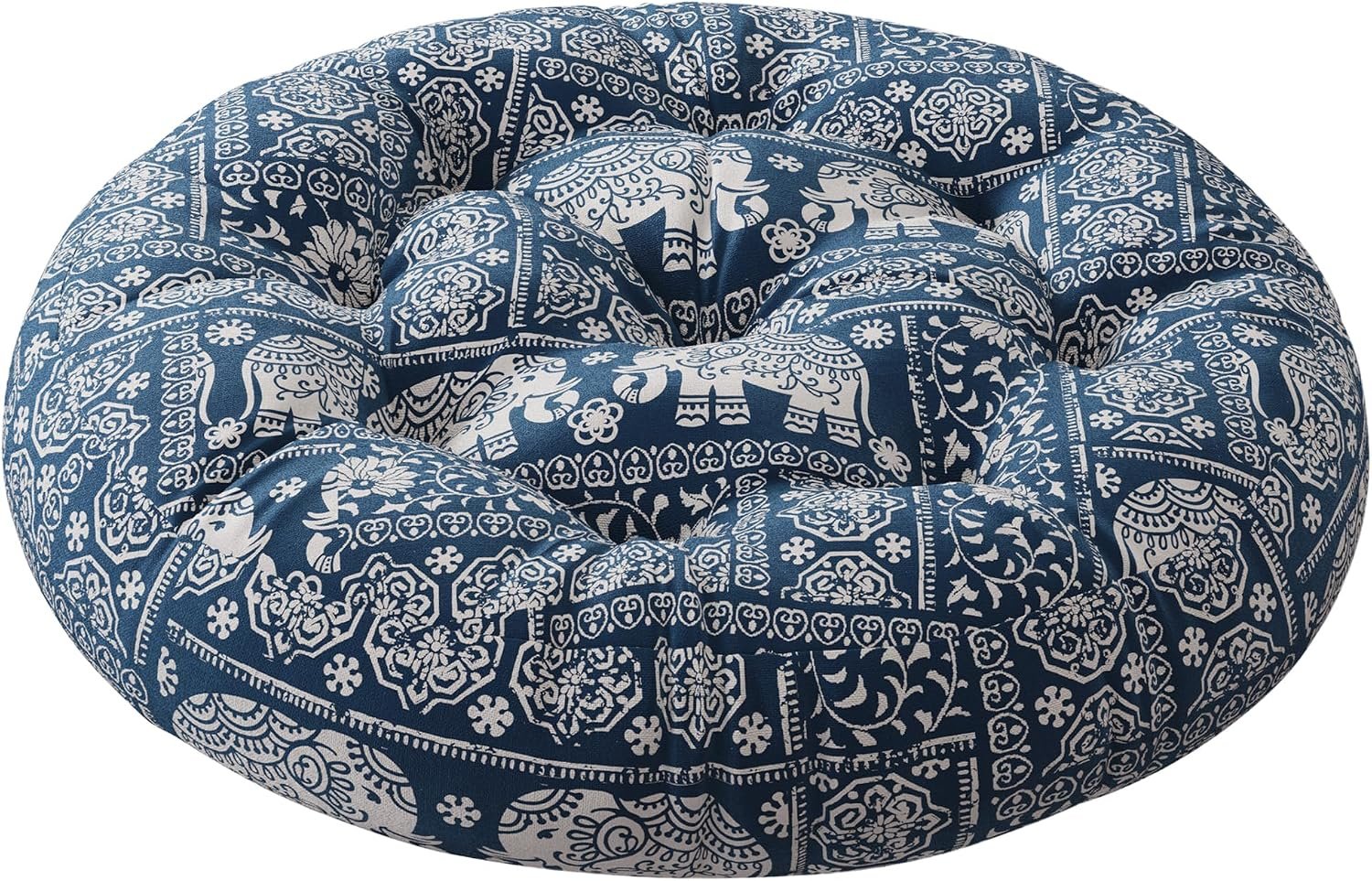 Codi Meditation Floor Pillow, Boho Pillows Seating for Adults and Teens, Large Round Cushion for Yoga Living Room Tatami Sitting, Memory Foam Added, 22×22 Inch, Indigo Elephant