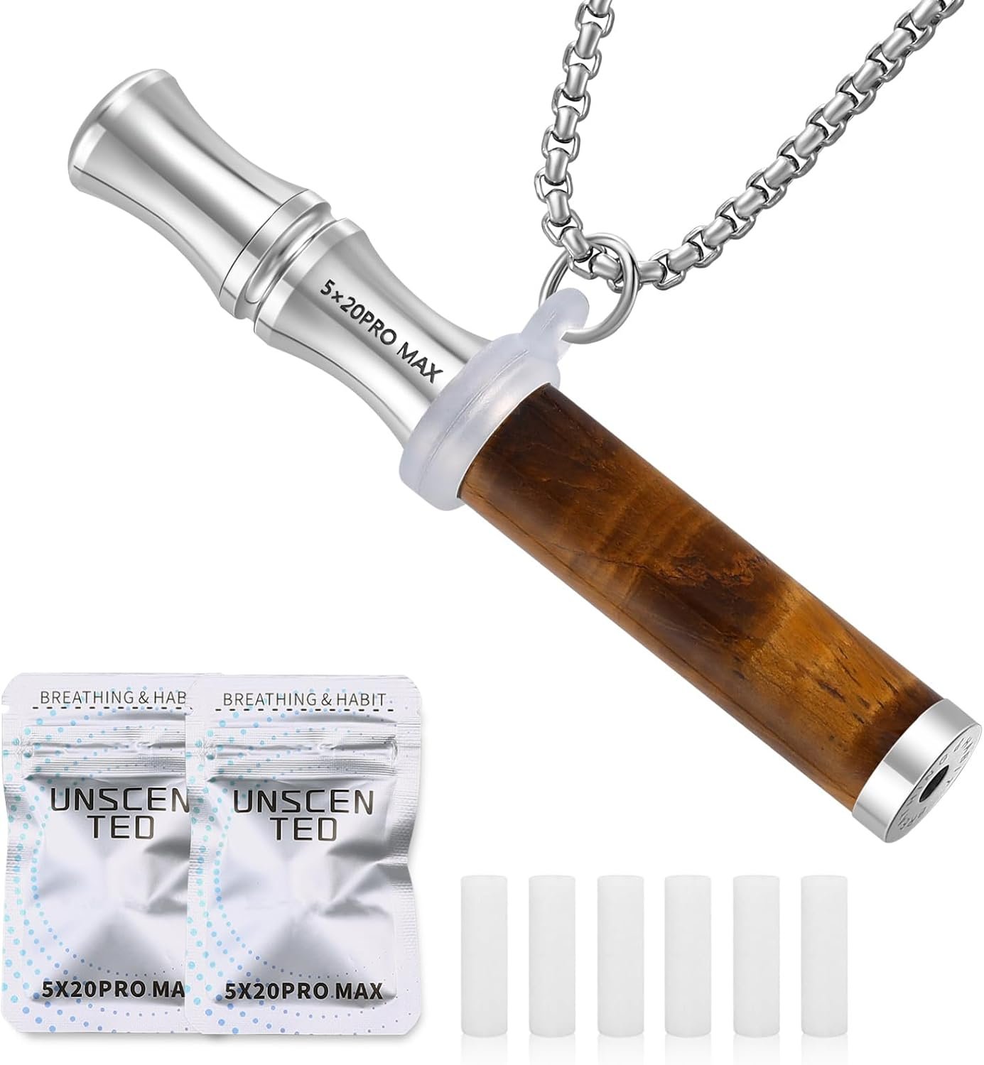 Breathe Free Necklace with Filter, Anxiety & Stress Relief Breath Tool for Meditation, Mindfulness and Relaxation,Natural Stone Breathing Necklace, Portable Wellness Gift for Adults (Tiger Eye)