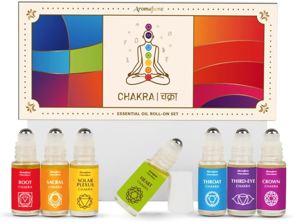 7 Chakra Essential Oil Roll-On Blend Gift Set 7x6ml by Aromafume | Aromatherapy Roll-on Oils for Meditation, Chakra Balance | Yoga & Reiki Gifts | Perfume Oil Roll-ons
