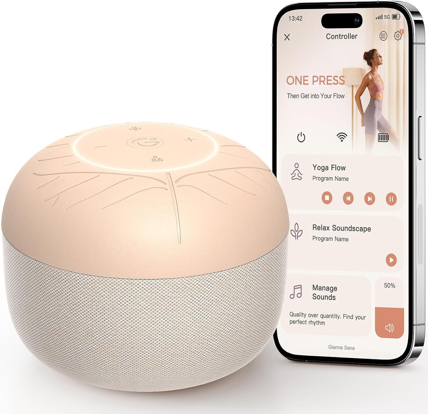 Gianna Sana Meditation & Yoga Sound Machine: No Phone, just one tap | Start yoga & meditation without distractions, offline playlists, one-touch access, tailored flow, portable for home