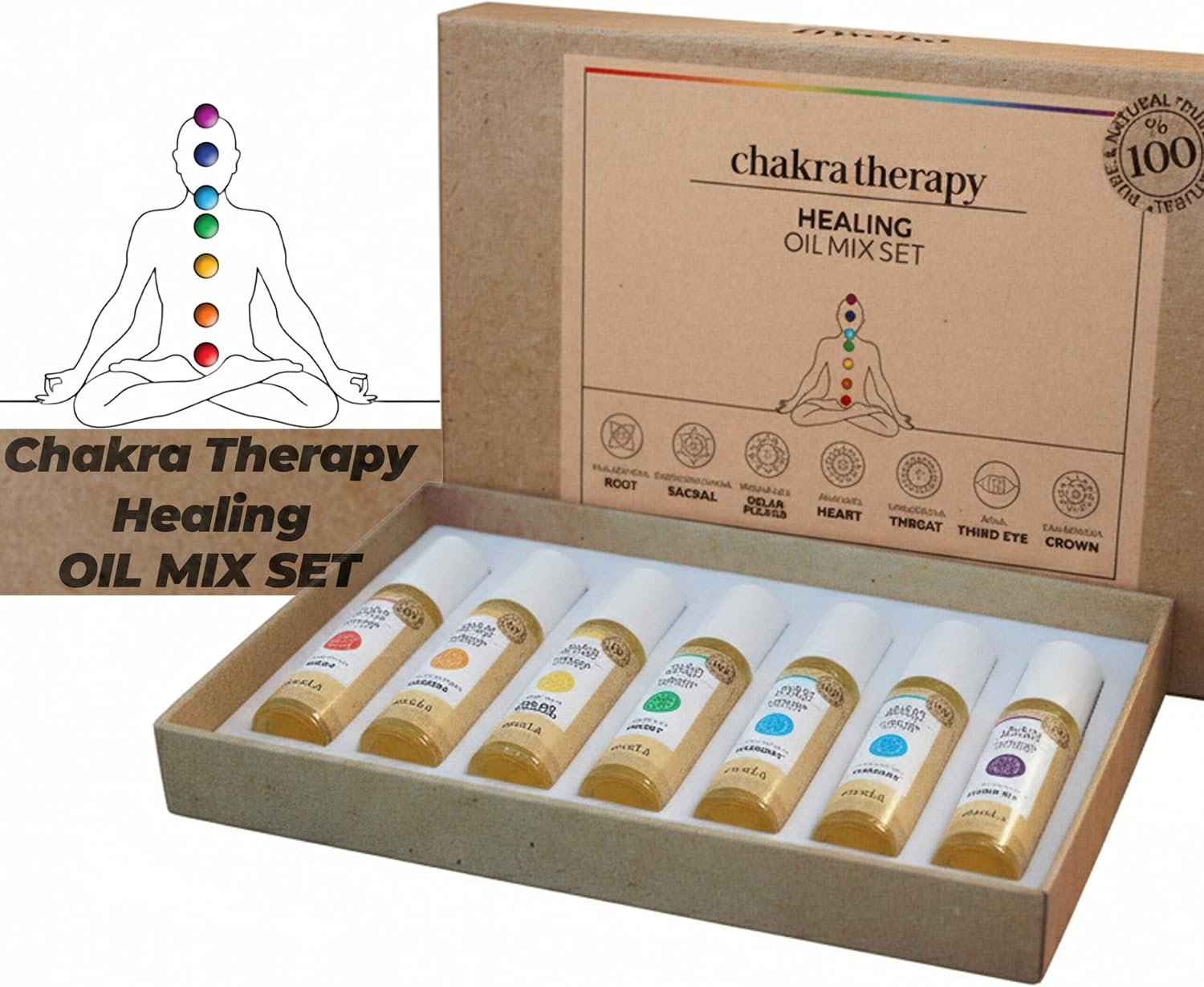 Chakra Essential Oil Roll On Set – 7×10ml Healing Oils for Meditation, Yoga & Reiki – Natural Aromatherapy Blends to Balance 7 Chakras – Vegan, Relaxation & Wellness Gift Set