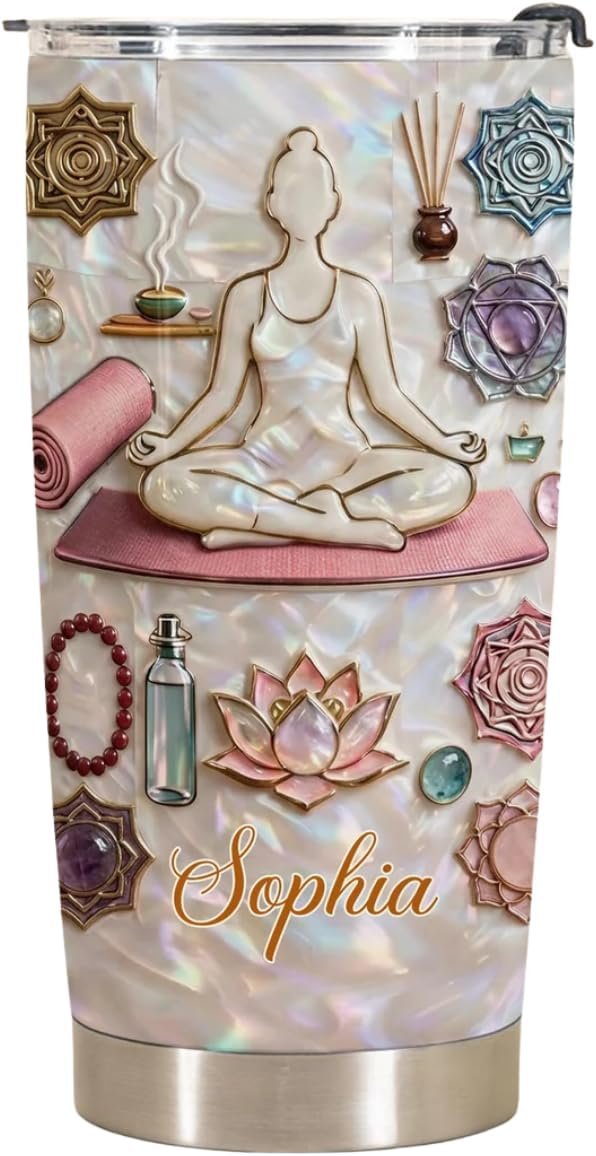 Inner Peace Yoga Woman, Stainless Steel Tumbler, Gift For Yoga Lovers, Gift For Yoga Lovers, Custom Name 20oz Stainless Steel Mug Yoga, Meditation Yoga Cups Gifts for Yoga Lover Girl