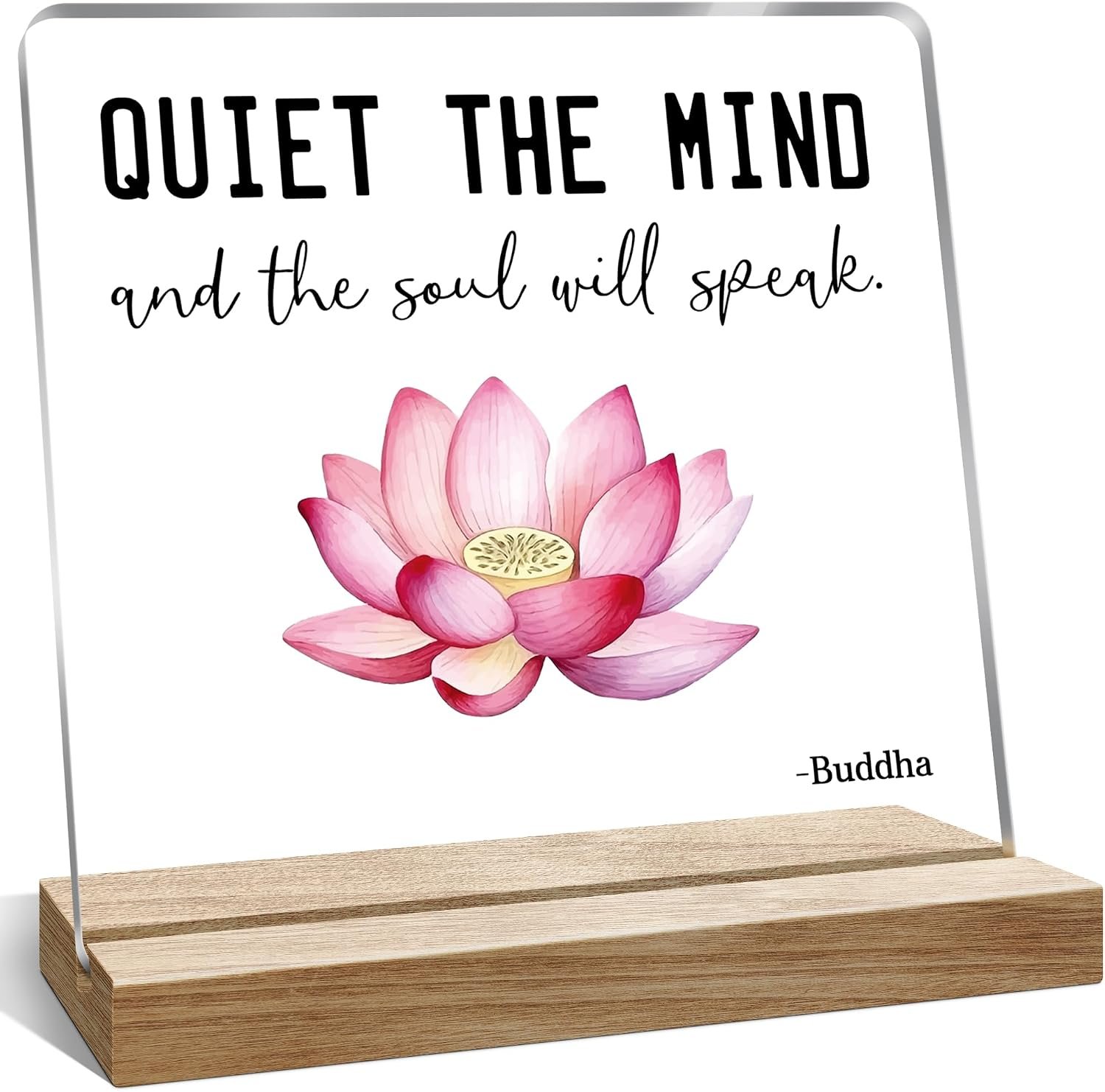 Yoga Room Motivational Gifts Lotus Sign, Meditation Accessories, Quiet The Mind And The Soul Will Speak Desk Décor