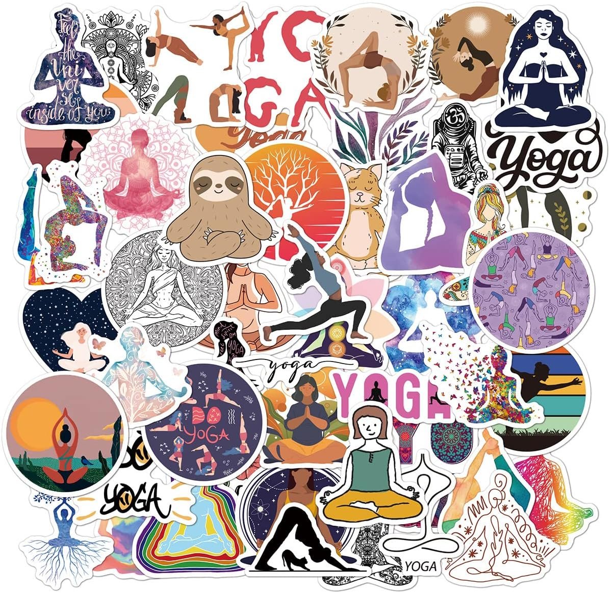 50pcs Yoga Stickers Aesthetic Spiritual Meditation Gift Vinyl Decals – Waterproof Yoga Poses, Mandala, Chakra, Boho Hippie Decals for Laptop, Journal, Water Bottle, Scrapbook
