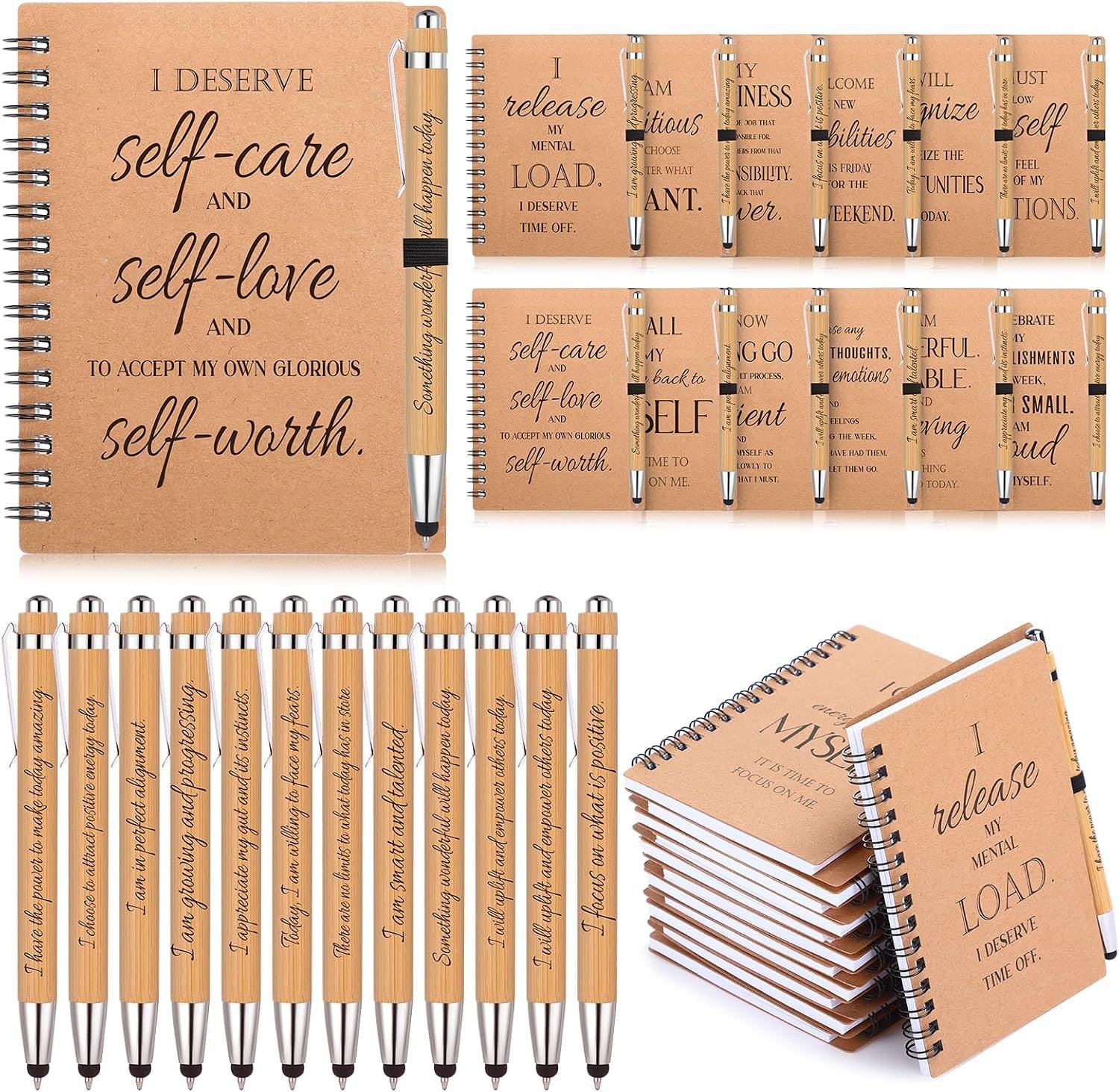 Pasimy 24 Pcs Bulk Positive Affirmation Notebooks with Bamboo Pen